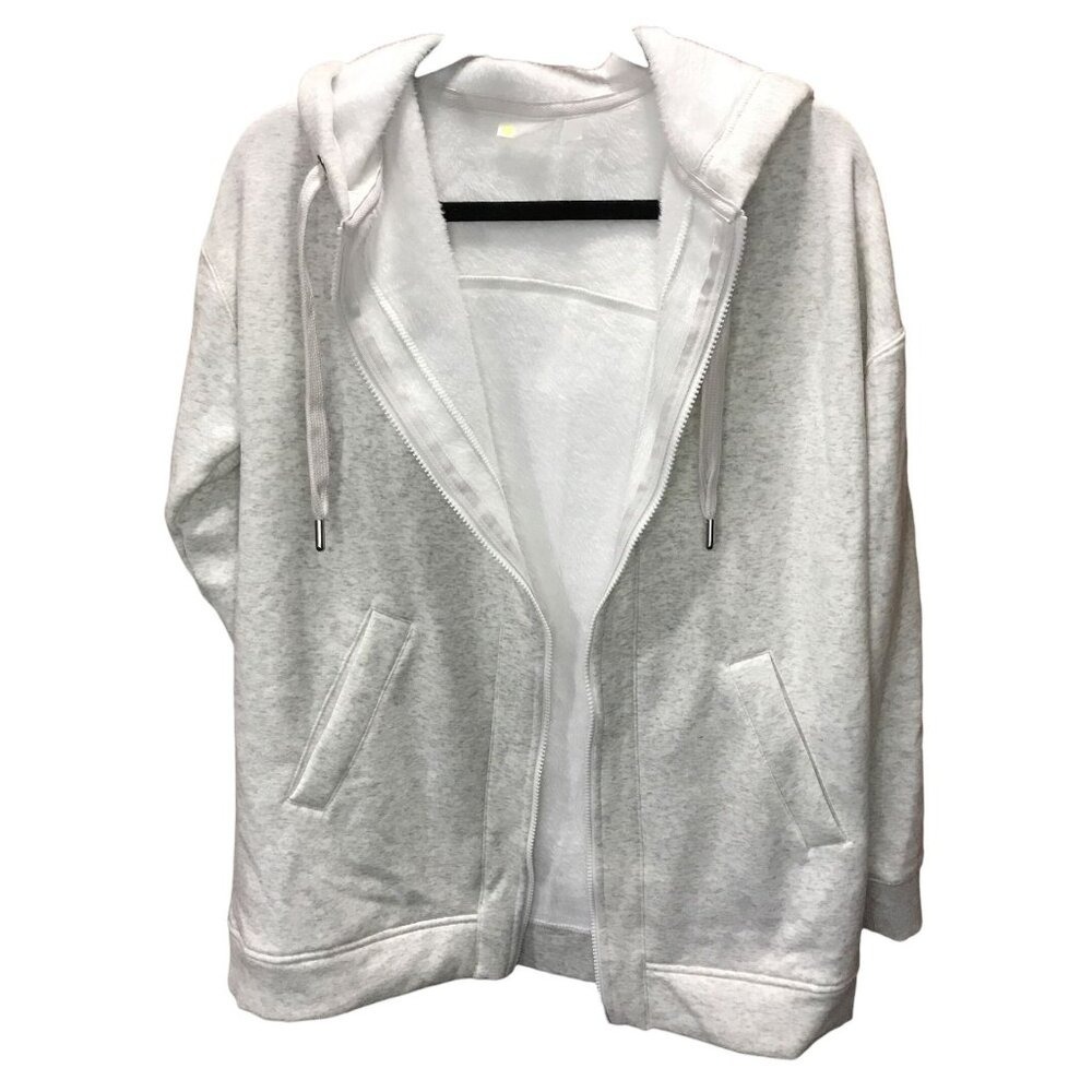 Zella‎ Womens Heather White Zipper Front Sweatshirt with Hood